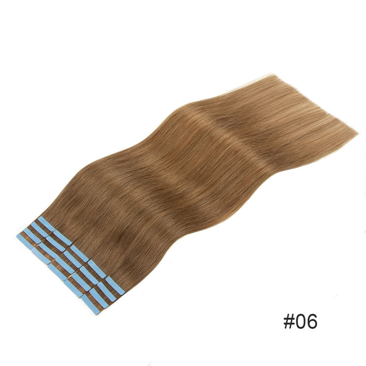 Tape-In Hair Extensions – 100% Remy Human Hair Skin Weft, Natural Seamless Tape-Ins, 12–24 Inch, 40–50g/Pack