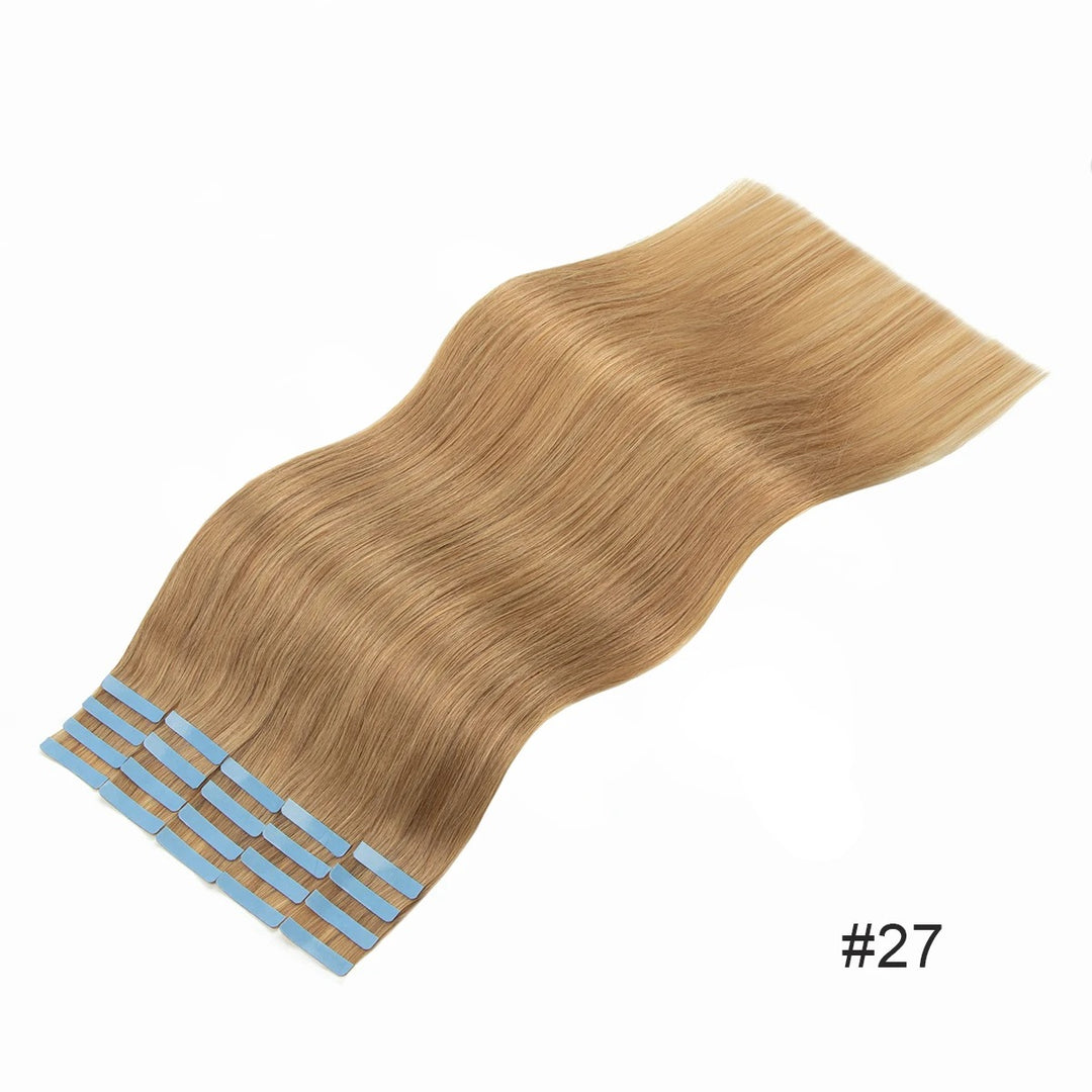 Tape-In Hair Extensions – 100% Remy Human Hair Skin Weft, Natural Seamless Tape-Ins, 12–24 Inch, 40–50g/Pack