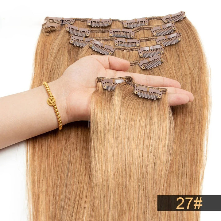 Brazilian Remy Clip-In Hair Extensions – Natural Human Hair, 12–24 Inch, 50g–120g