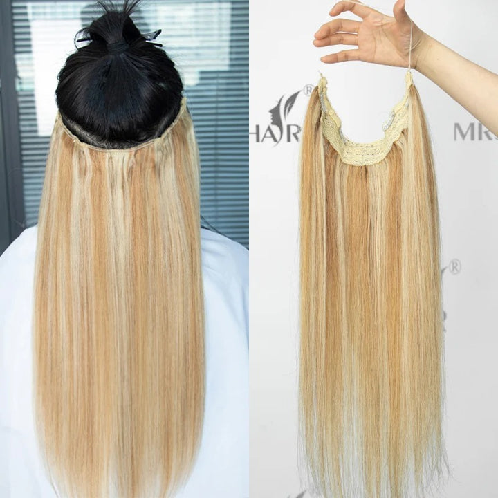 Invisible Clip-In Hair Extensions – Real Human Hair with Fish Wire and 4 Secure Clips | 12"-24" Natural Hairpieces for Volume & Length