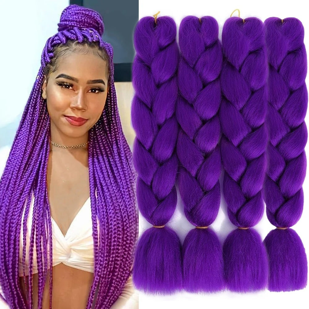 4PCS Jumbo Braiding Hair Extensions – 24 Inch High-Temperature Synthetic Fiber for Crochet & Twist Braids