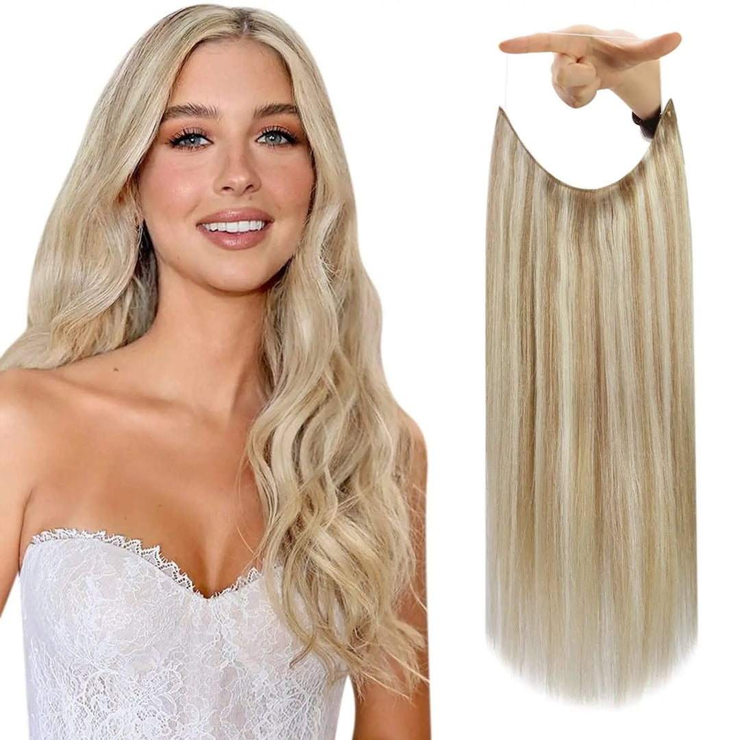 Fishing Wire Hair Extensions – Real Human Hair, Thick Secret Wire Hairpiece for Women | Invisible One-Piece Clip-In
