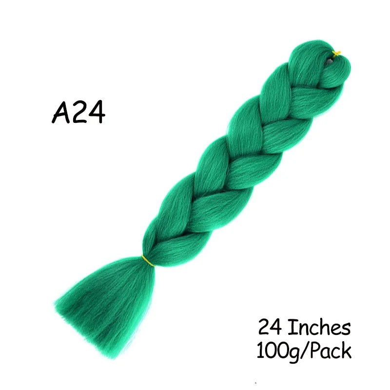 Green braided hair extension labeled A24 with size and weight information on a white background