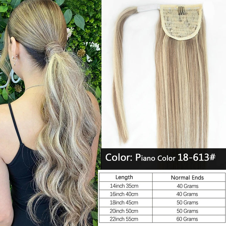 Ponytail Human Hair – Real Remy Hair Clip-In Wrap Around Ponytail Extension | Natural Straight Hair Extensions | Blonde, Brown, Black