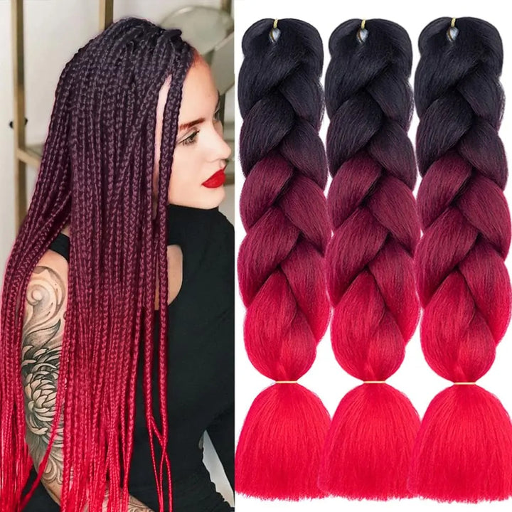 African Ombre Braiding Hair Extensions – Pre-Stretched Synthetic Crochet Hair (3 Packs)