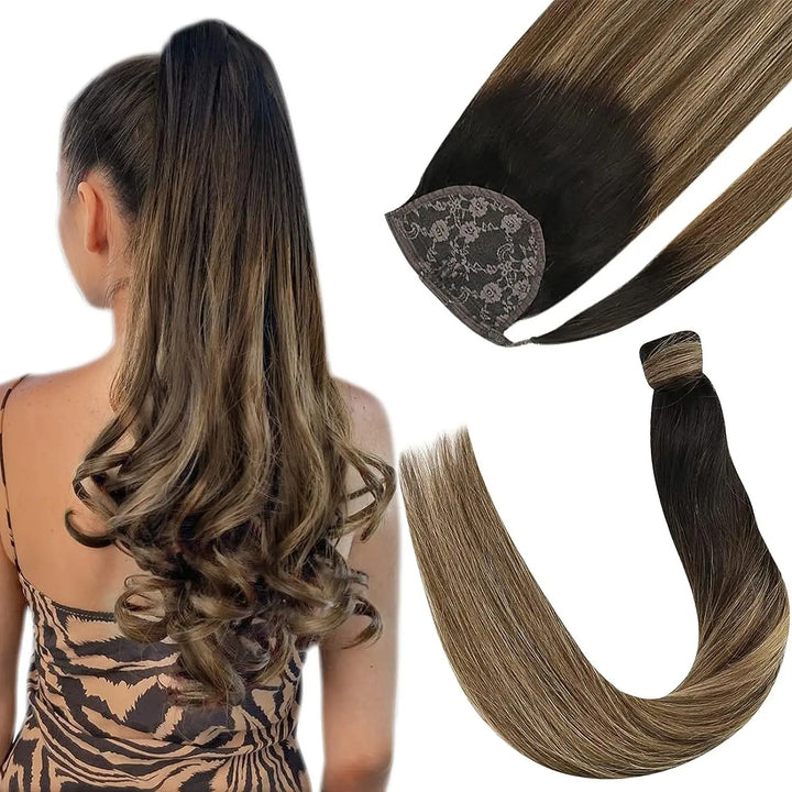Ponytail Human Hair Straight 80g Clip in Hair Extensions Human 14-22" Natural Hair Horse Tails No Claw Clip
