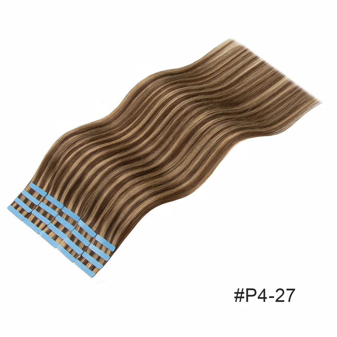 Tape-In Human Hair Extensions – Natural Remy Skin Weft | Seamless, Soft & Tangle-Free | 40–50g/Pack | 12–24 Inch Lengths