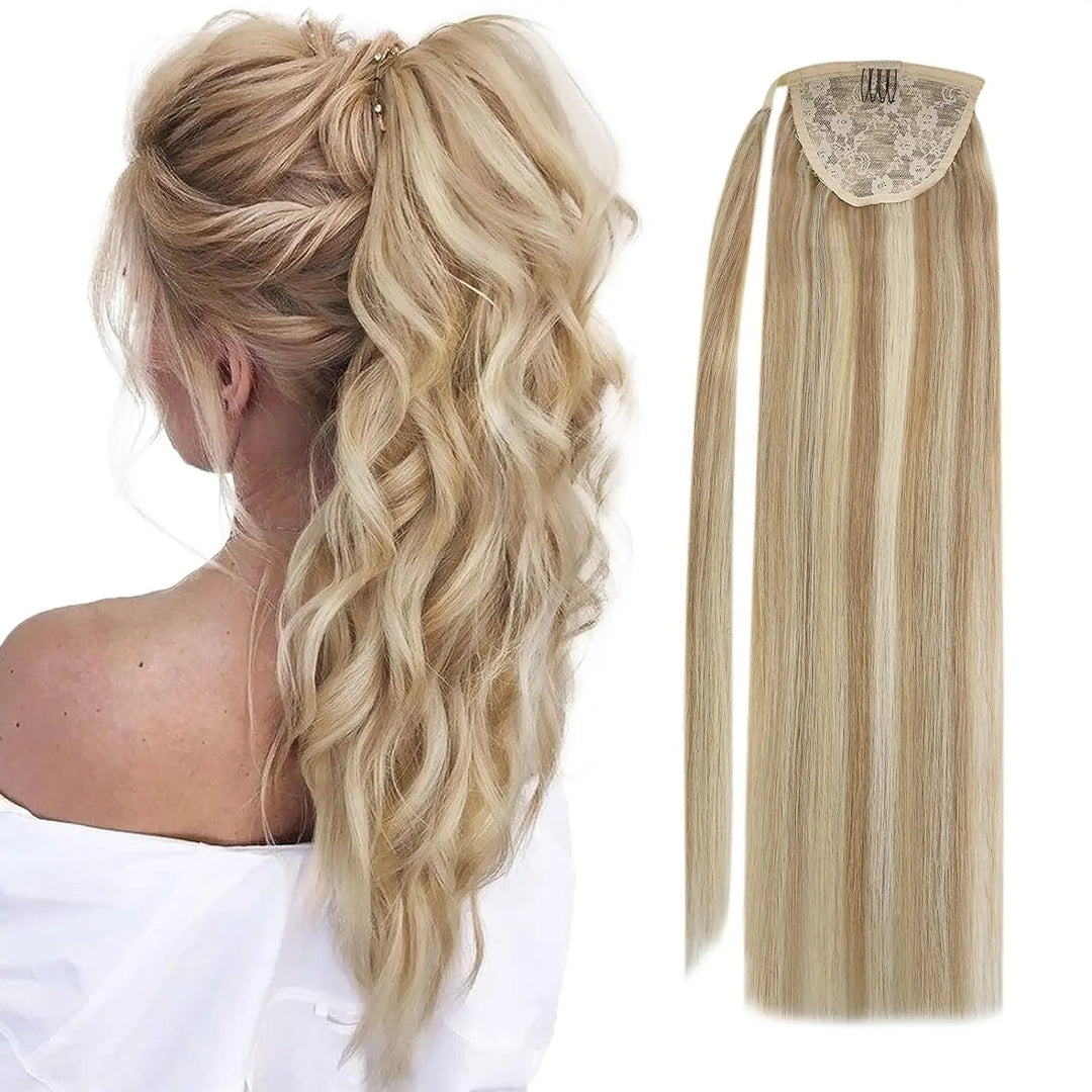 Ponytail Human Hair Straight 80g Clip in Hair Extensions Human 14-22" Natural Hair Horse Tails No Claw Clip