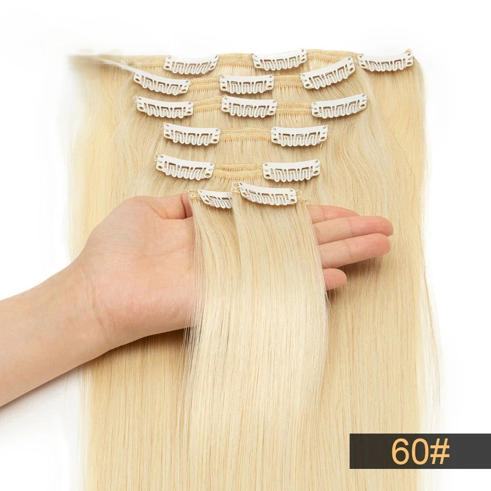 Brazilian Remy Clip-In Hair Extensions – Natural Human Hair, 12–24 Inch, 50g–120g
