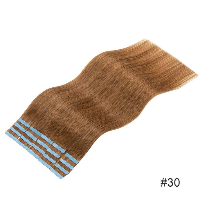 Tape-In Hair Extensions – 100% Remy Human Hair Skin Weft, Natural Seamless Tape-Ins, 12–24 Inch, 40–50g/Pack