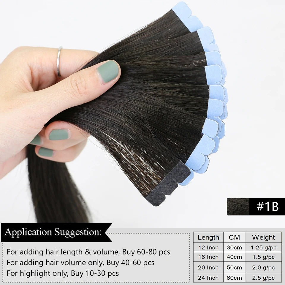Mini Tape-In Hair Extensions – 100% Human Hair Skin Weft | Machine-Remy | 10pcs Pack for Side or Highlighted Volume