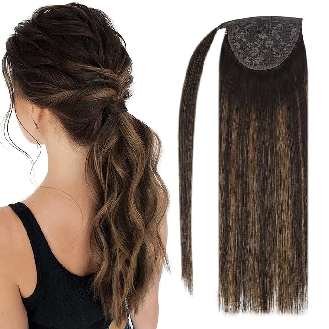 Ponytail Human Hair Straight 80g Clip in Hair Extensions Human 14-22" Natural Hair Horse Tails No Claw Clip