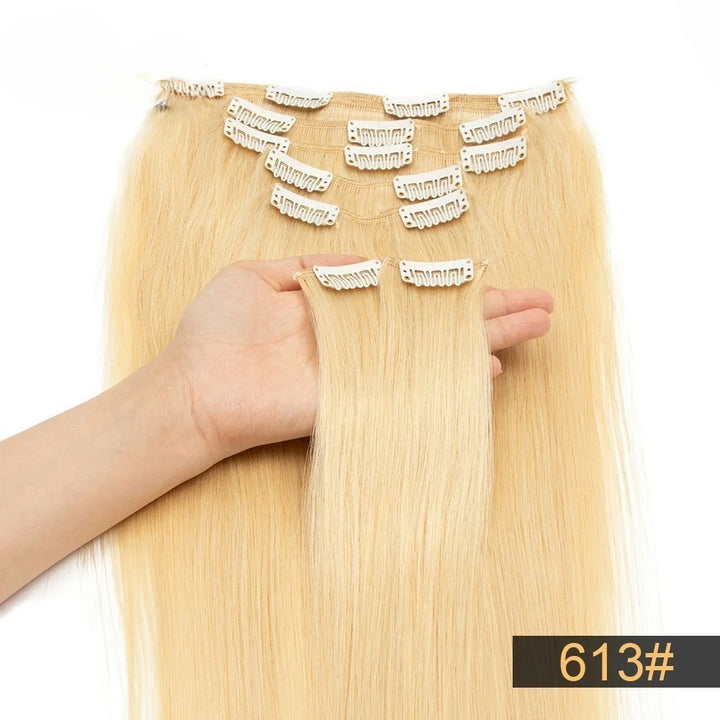 Brazilian Remy Clip-In Hair Extensions – Natural Human Hair, 12–24 Inch, 50g–120g
