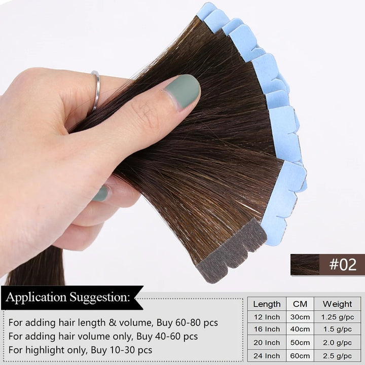 Mini Tape-In Hair Extensions – 100% Human Hair Skin Weft | Machine-Remy | 10pcs Pack for Side or Highlighted Volume
