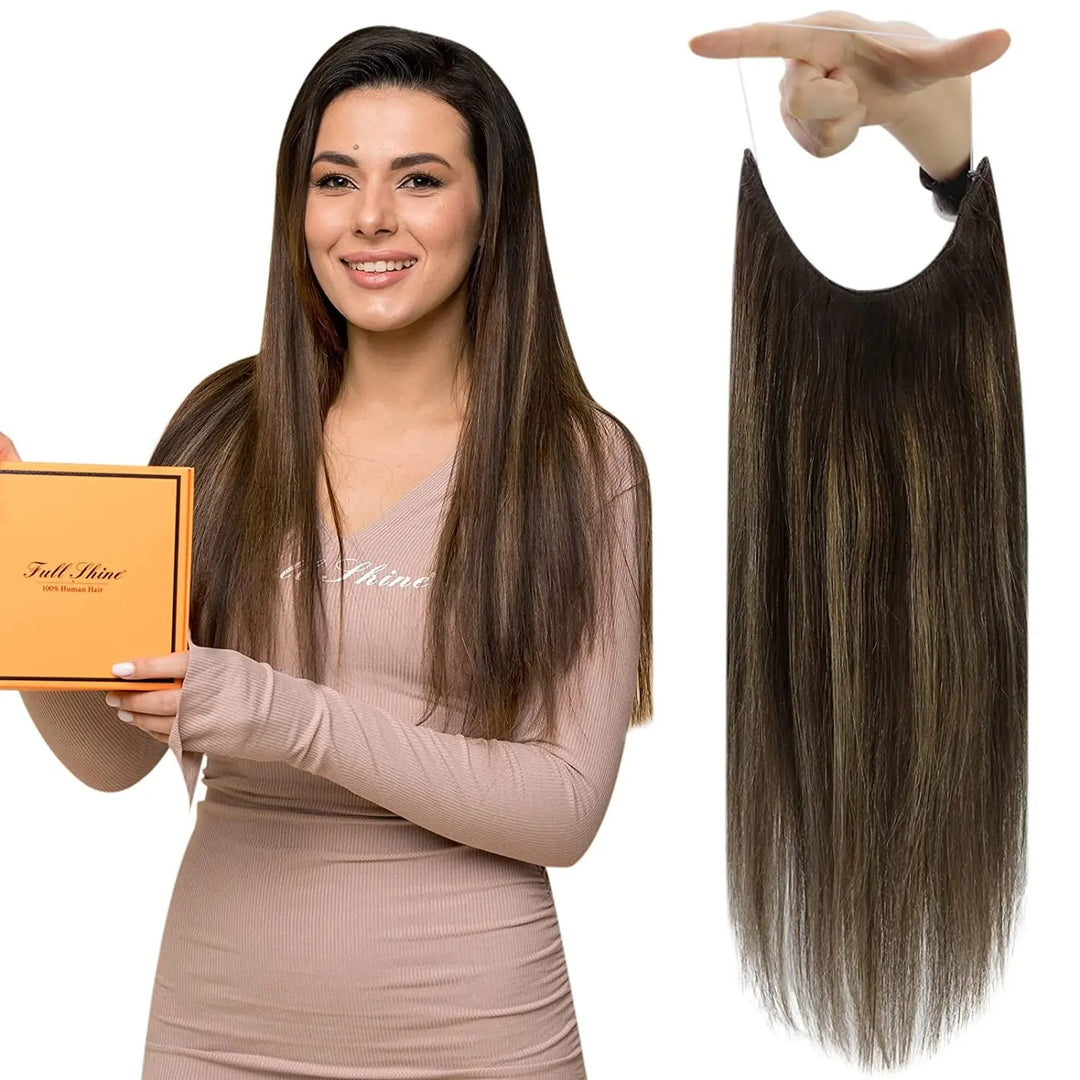 Fishing Wire Hair Extensions – Real Human Hair, Thick Secret Wire Hairpiece for Women | Invisible One-Piece Clip-In