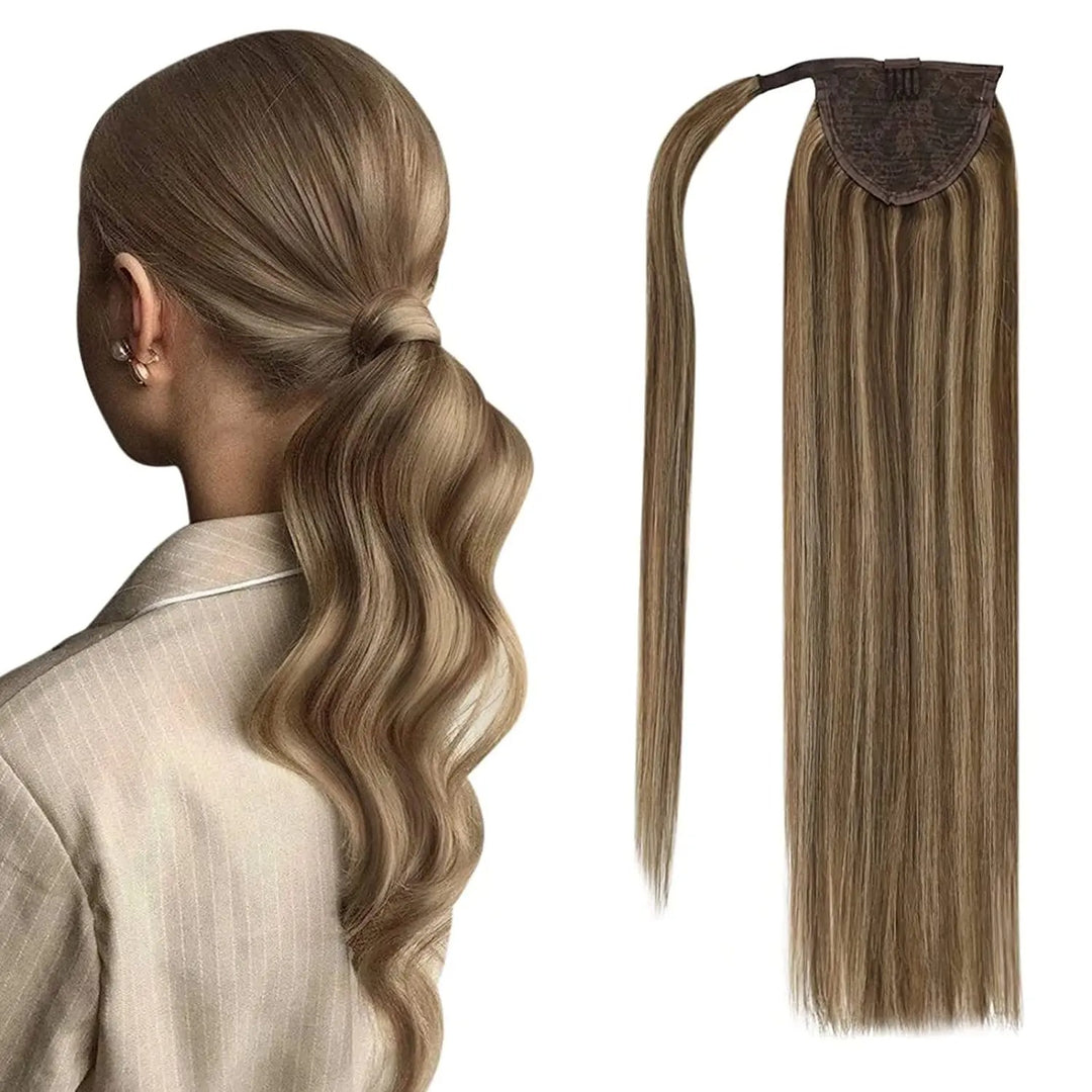 Ponytail Human Hair Straight 80g Clip in Hair Extensions Human 14-22" Natural Hair Horse Tails No Claw Clip