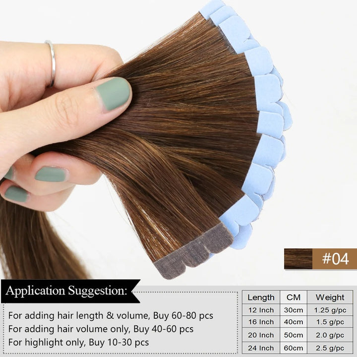 Mini Tape-In Hair Extensions – 100% Human Hair Skin Weft | Machine-Remy | 10pcs Pack for Side or Highlighted Volume