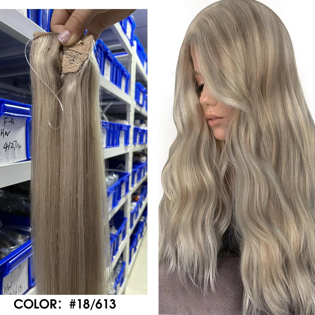 Invisible Fish Line Hair Extensions – One Piece Remy Human Hair with Clips | Blonde, Black, Gray