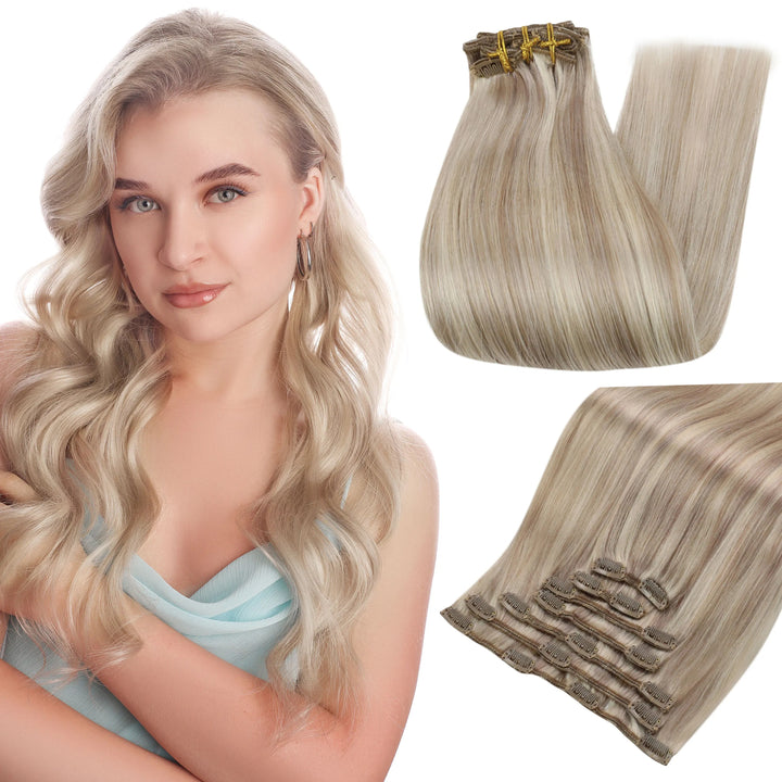 100% Human Hair Clip-In Extensions – Double Weft, 7PCS Set, 105g, for Women