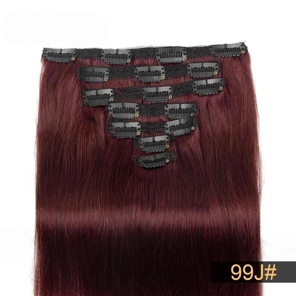 Brazilian Remy Clip-In Hair Extensions – Natural Human Hair, 12–24 Inch, 50g–120g