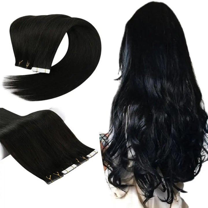Luxury Injection Tape-In Extensions – Virgin Double Drawn Human Hair, Seamless PU Skin Weft, Natural Straight