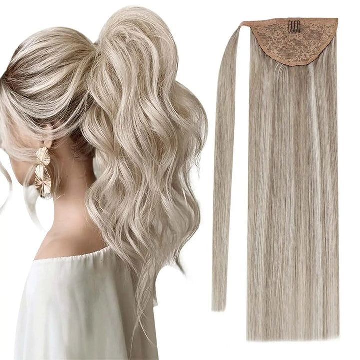 Ponytail Human Hair Straight 80g Clip in Hair Extensions Human 14-22" Natural Hair Horse Tails No Claw Clip