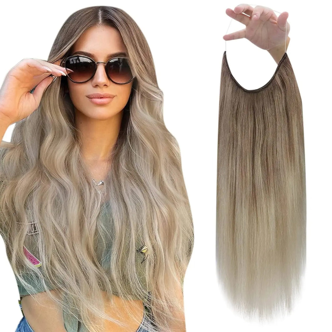 Fishing Wire Hair Extensions – Real Human Hair, Thick Secret Wire Hairpiece for Women | Invisible One-Piece Clip-In