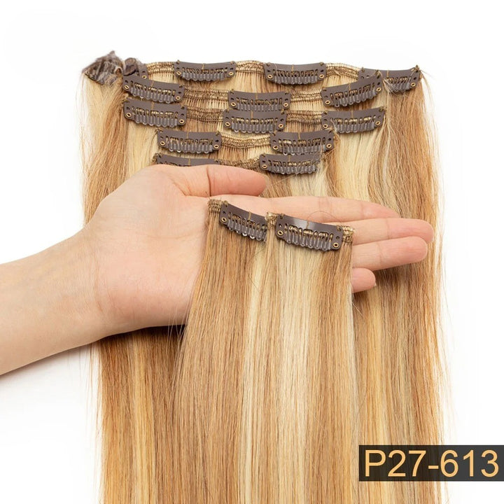 Brazilian Remy Clip-In Hair Extensions – Natural Human Hair, 12–24 Inch, 50g–120g