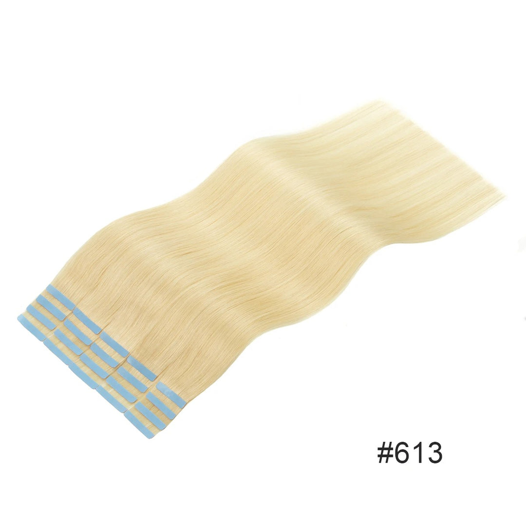 Tape-In Hair Extensions – 100% Remy Human Hair Skin Weft, Natural Seamless Tape-Ins, 12–24 Inch, 40–50g/Pack