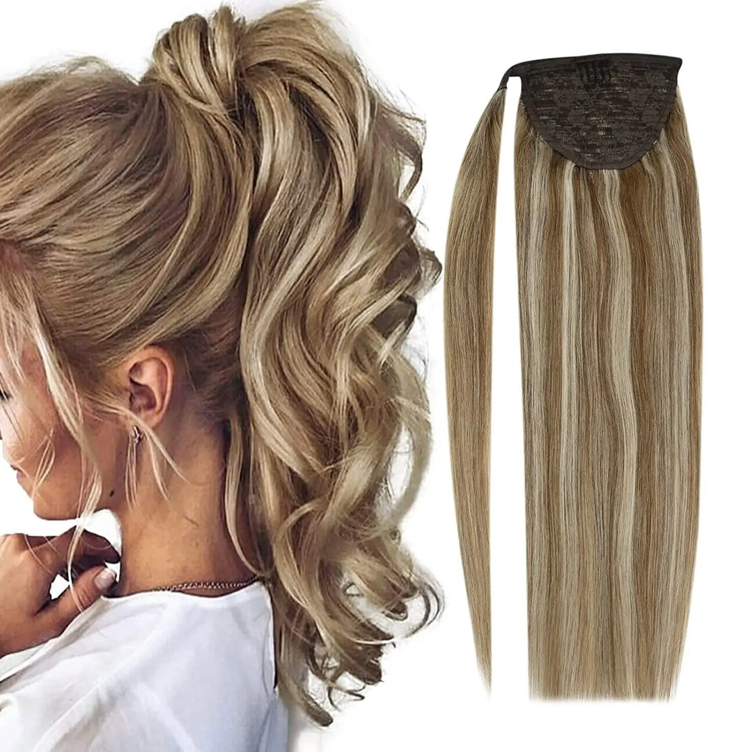 Ponytail Human Hair Straight 80g Clip in Hair Extensions Human 14-22" Natural Hair Horse Tails No Claw Clip