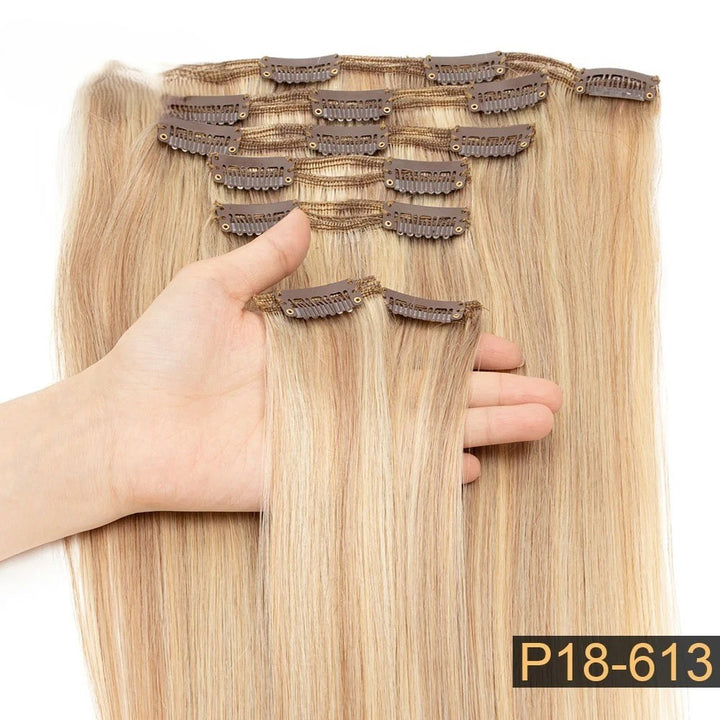 Brazilian Remy Clip-In Hair Extensions – Natural Human Hair, 12–24 Inch, 50g–120g