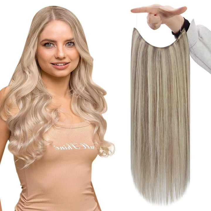 Fishing Wire Hair Extensions – Real Human Hair, Thick Secret Wire Hairpiece for Women | Invisible One-Piece Clip-In