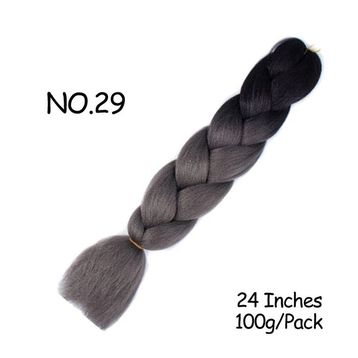 Braided hair extension labeled 'No. 29' with size and weight information on a white background