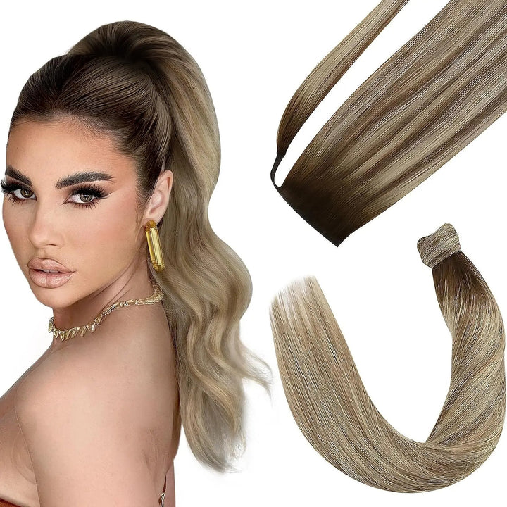 Ponytail Human Hair Straight 80g Clip in Hair Extensions Human 14-22" Natural Hair Horse Tails No Claw Clip