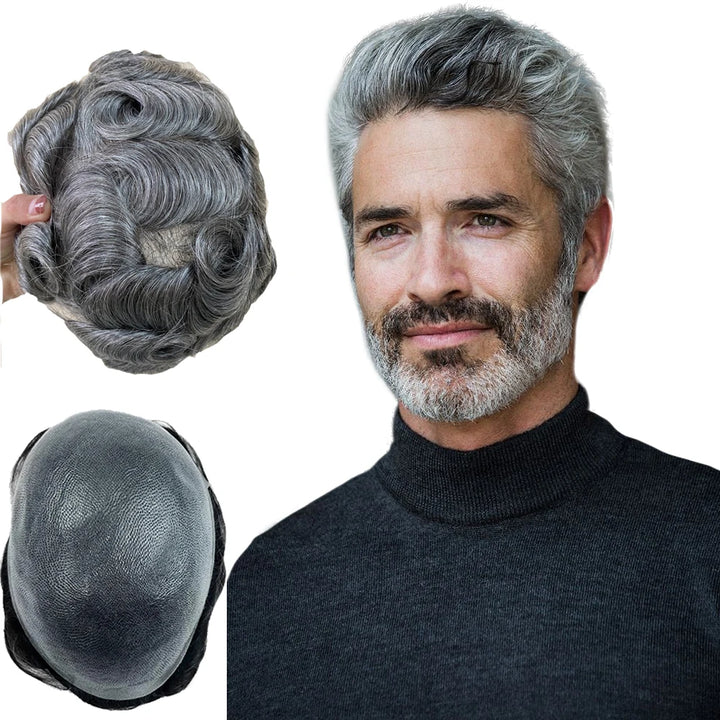 Men’s Human Hair Toupee – Thin Skin PU Base Remy Hair Replacement System