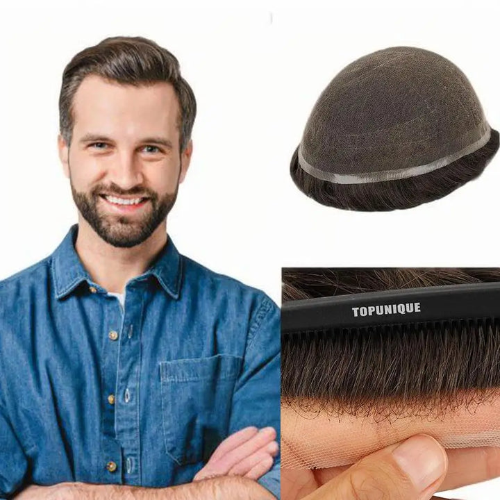 Australia Base Human Hair Men Toupee Breathable Middle Lace Men Capillary Prosthesis Male Wig Hair System Durable Knot Hairpiece