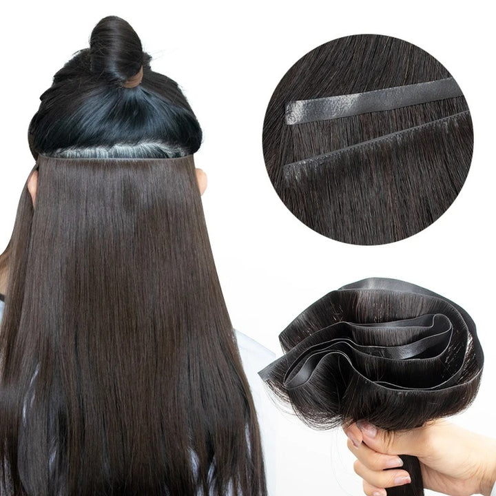 Invisible PU Tape-In Extensions – Real Human Hair, Seamless & Lightweight, Injected Tape with Full Ends