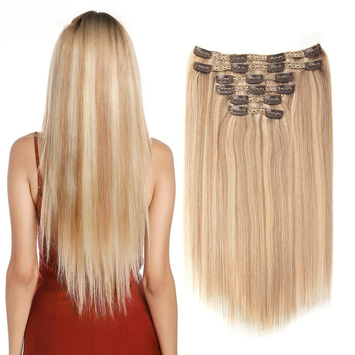 Full Head Clip-In Remy Hair Extensions – Brazilian Blonde, 6PCS, 140–240g, 14–24 Inch