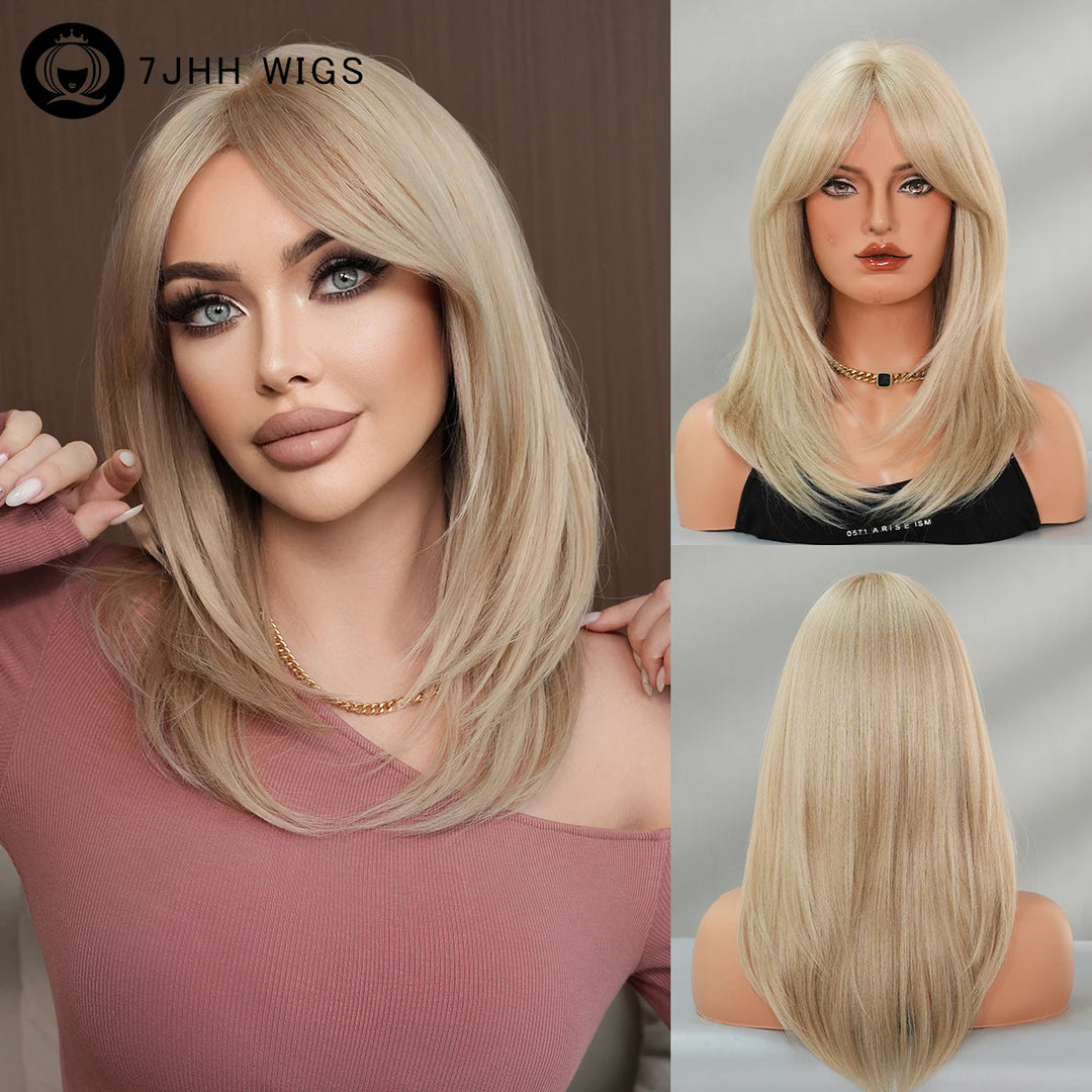 24 Inch Blond Long Straight Synthetic Heat Resistant Wig for Women. White Hair Wigs.