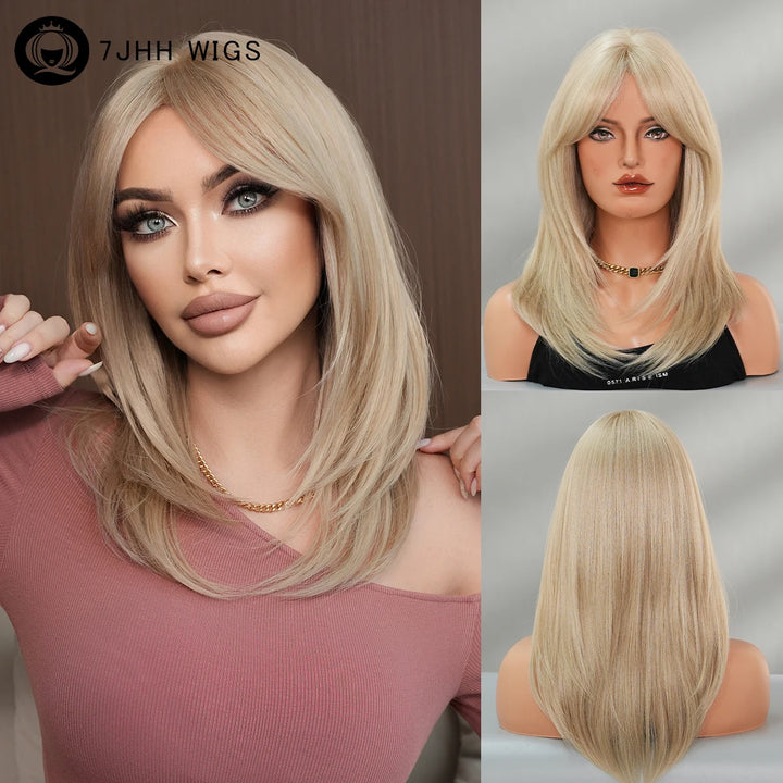 24 Inch Blond Long Straight Synthetic Heat Resistant Wig for Women. White Hair Wigs.