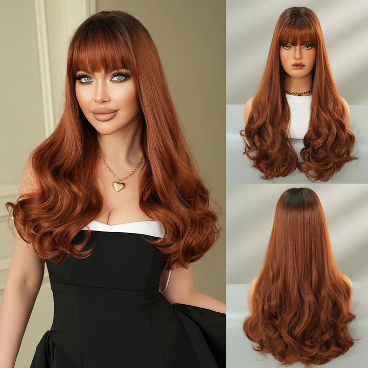 26-inch Layered Long Straight Ombre Blonde Middle-Parted Synthetic Matte Hair Wig for Women, Heat Resistant.