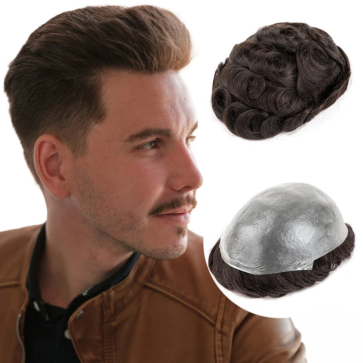 Thin Skin 0.04mm Men Toupee Comb Back Natural Human Hair Men Wig Indian Remy Hair Wig Toupee Hair Replacement Hair System