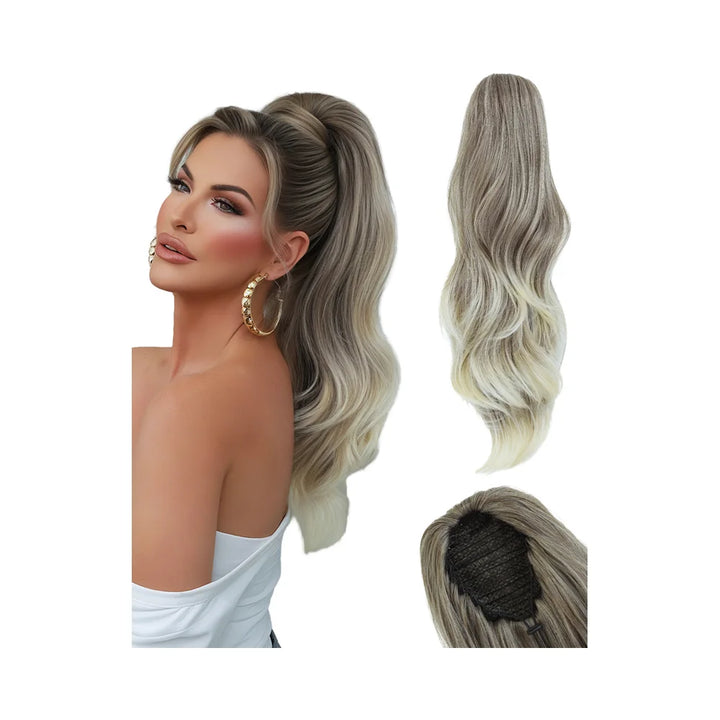 Madeline Brown 28-Inch Curly Synthetic Hair Wig with Steel Prongs Gold Adjustable Size Ponytail Black with Gold Adjustable Size