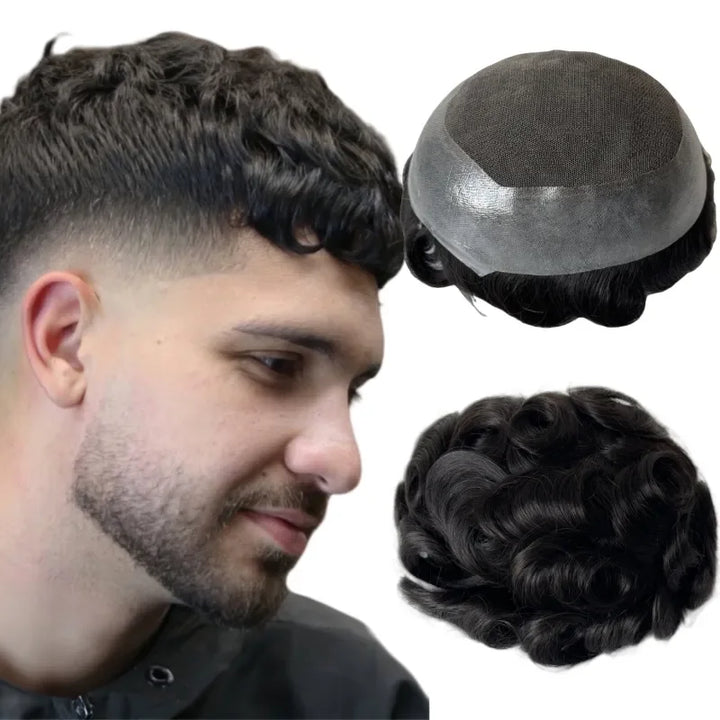 Australia Base Swiss Lace Human Hair Men Toupee Natural Hairline Skin PU & Lace Men's Capillary Prosthesis Male Wig Hair System