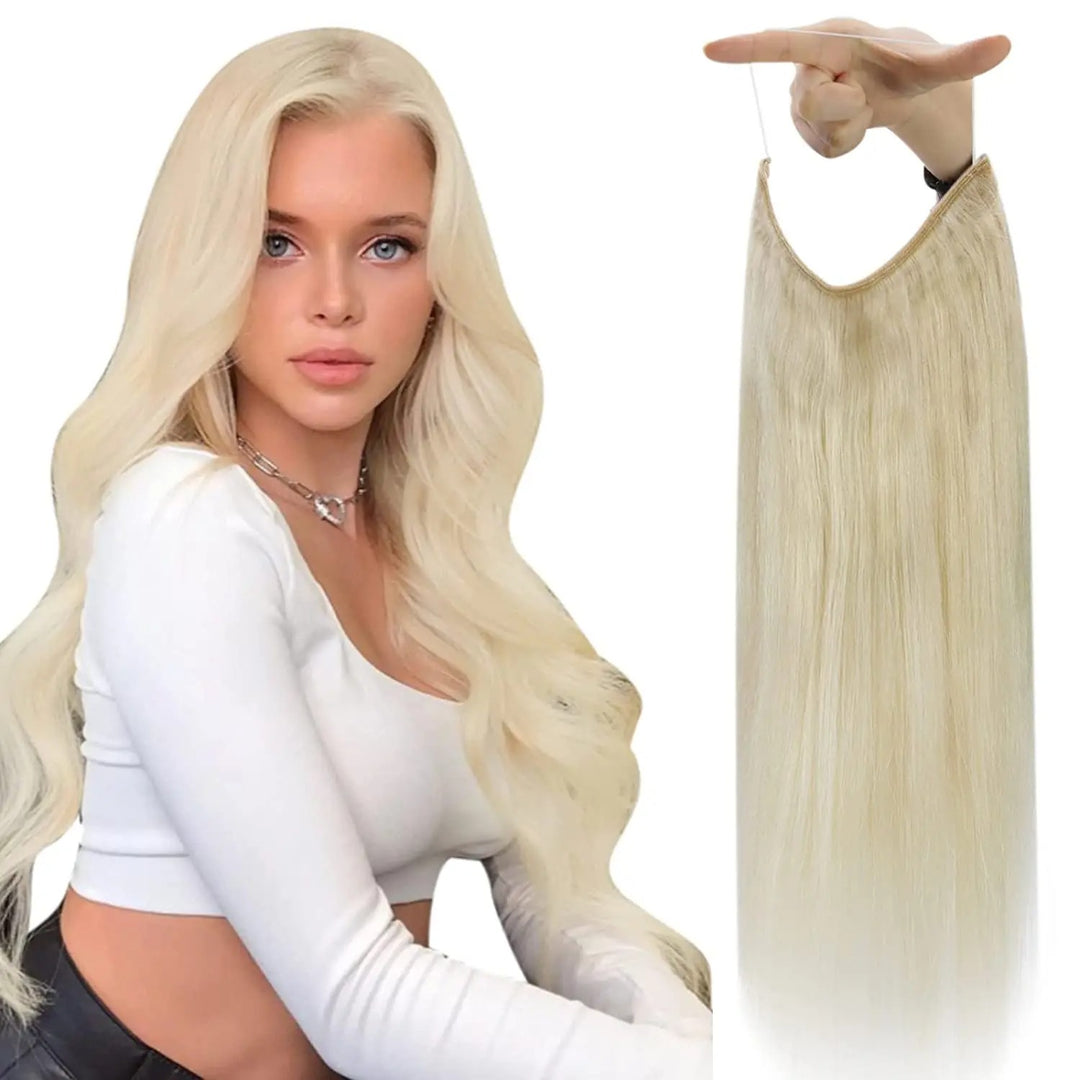Fishing Wire Hair Extensions – Real Human Hair, Thick Secret Wire Hairpiece for Women | Invisible One-Piece Clip-In
