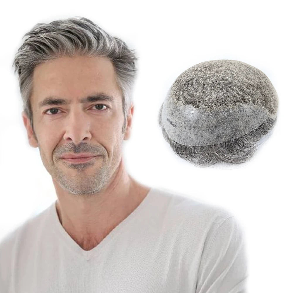 Men’s Human Hair Toupee – Thin Skin PU Base Remy Hair Replacement System