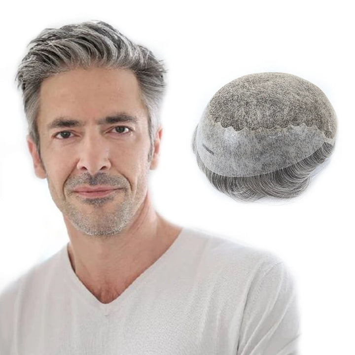 Men’s Human Hair Toupee – Thin Skin PU Base Remy Hair Replacement System