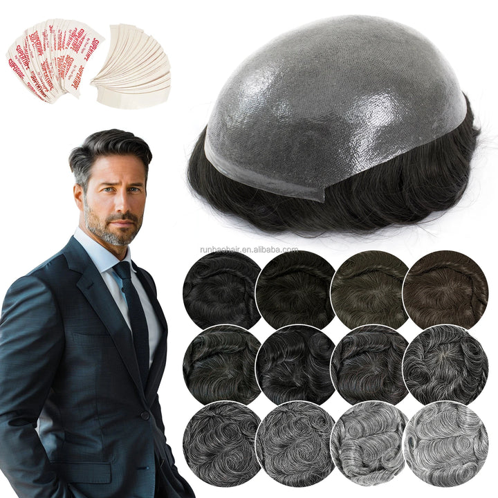 Thin Skin 0.04mm Men Toupee Comb Back Natural Human Hair Men Wig Indian Remy Hair Wig Toupee Hair Replacement Hair System