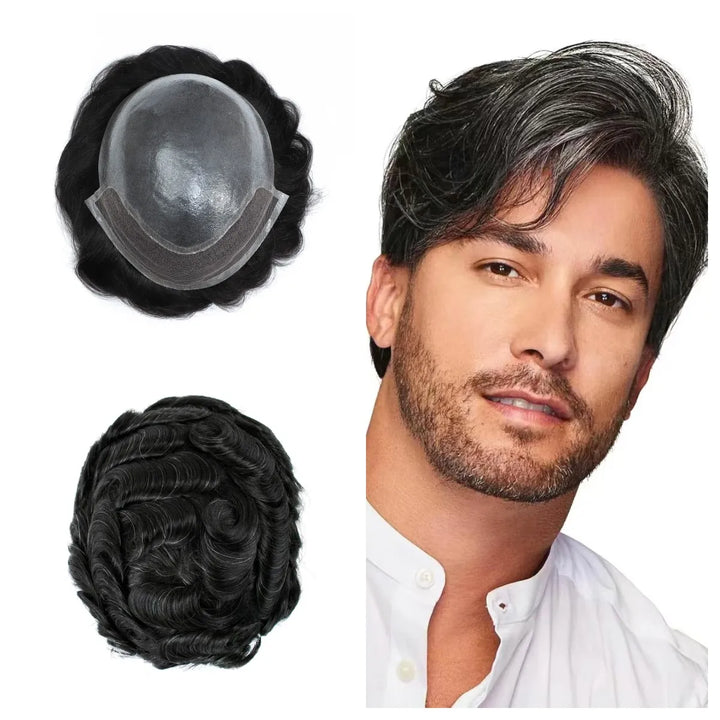 Thin Skin 0.04mm Men Toupee Comb Back Natural Human Hair Men Wig Indian Remy Hair Wig Toupee Hair Replacement Hair System