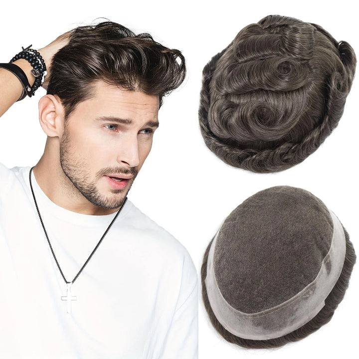 Invisible Australia Base Men Hair System Middle Swiss Lace Men's Capillary Prosthesis Natural Human Hairpiece Breathable Men Wig